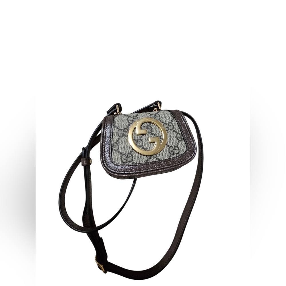 Gucci Briwn and Gold Crossbody Bag Card Holder